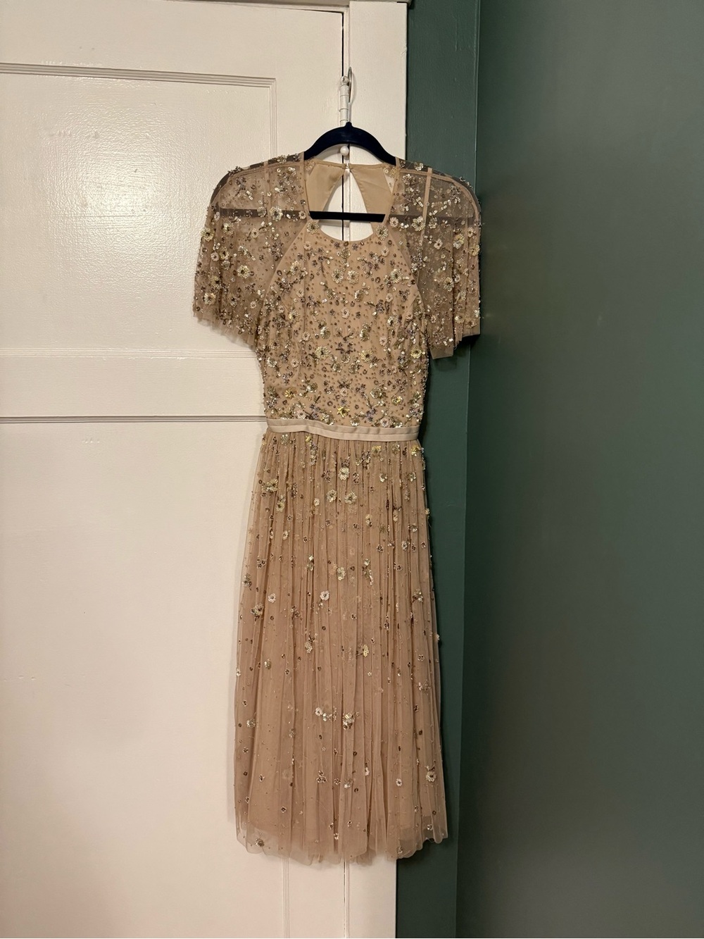 Needle & Thread Champagne Embellished Tulle Midi Dress